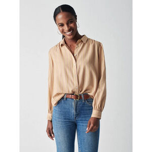 Faherty Byrd Stripe Blouse Womens XS Organic Cotton Peasant Prairie Boho Button